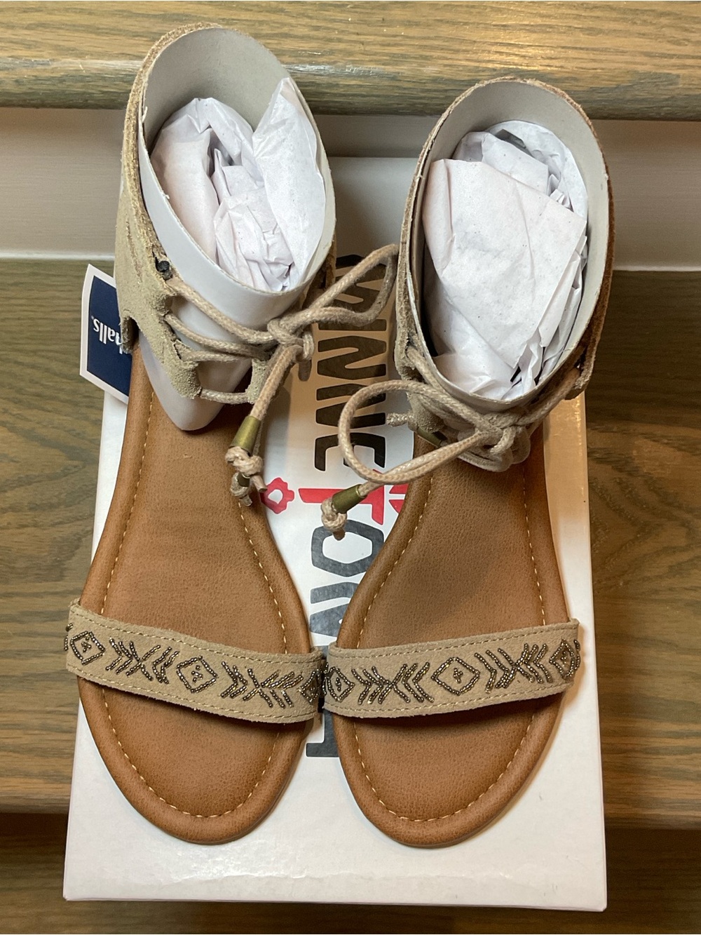 Minnetonka Taupe Suede Embroidered Lace-Up Ankle Sandal (7) - Picture 10 of 12